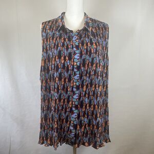 Wildfang The Empower Plisse Button Up Blouse Retro Floral Cinnamon NWT Size XL
